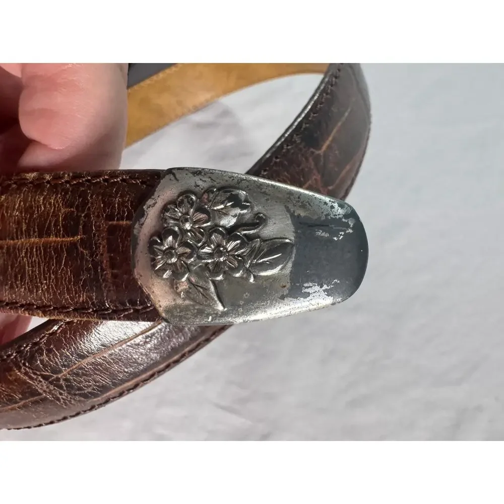 Vintage Lady Canterbury Italian Croco Leather Belt Brown Western Buckle 35